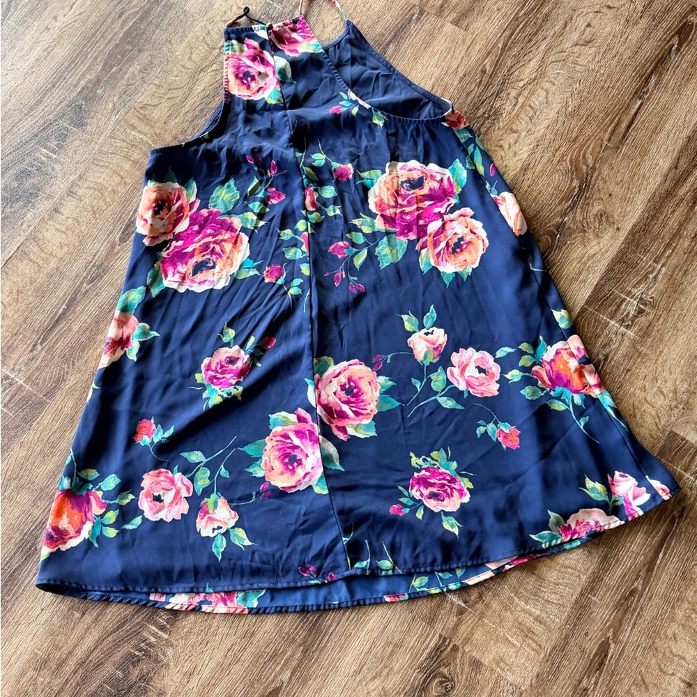 Everly by Anthropologie high-neck navy floral print dress Size Large - Picture 2 of 6